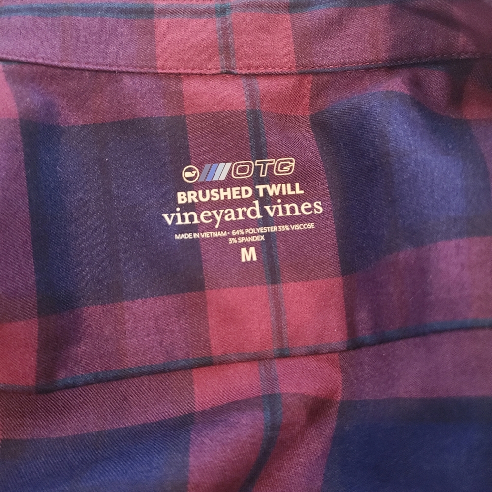 NEW VINEYARD VINES OTG brushed twill classic fit plaid shirt MED Burgundy Navy - Picture 6 of 9